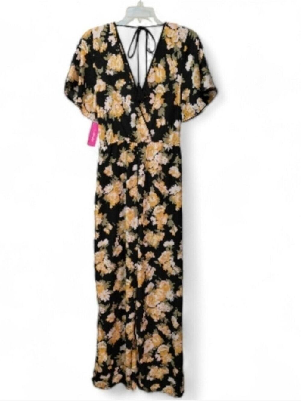 Xhilaration Floral Wide Leg Jumpsuit Open Back Tassel Tie Size Medium NWT - Picture 6 of 6